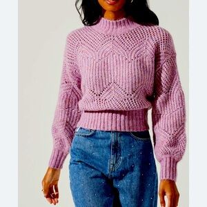 ASTR serenity balloon sleeve pointelle sweater in lilac